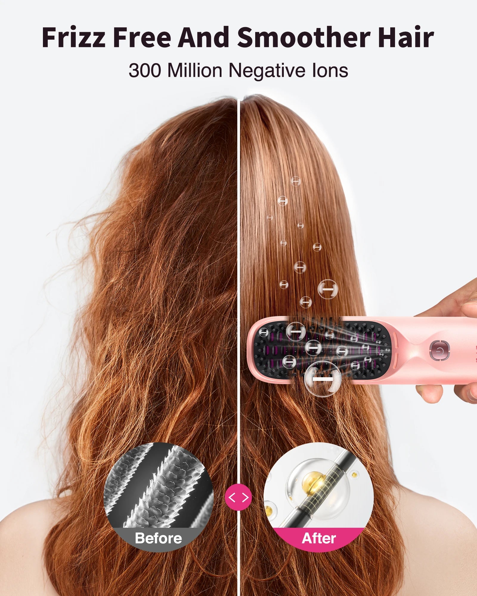 Cordless Hair Straightener Brush 10,000mAh Portable 300M Negative Ions for Frizz-Free Shine Fast Heating, Gift for Women