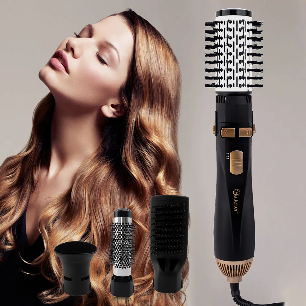 Hatteker EU 4-Head Hair Dryer Hot Air Brush Strong Wind Electric Straightener Curler Roller Comb Blower Styling Tool for Women
