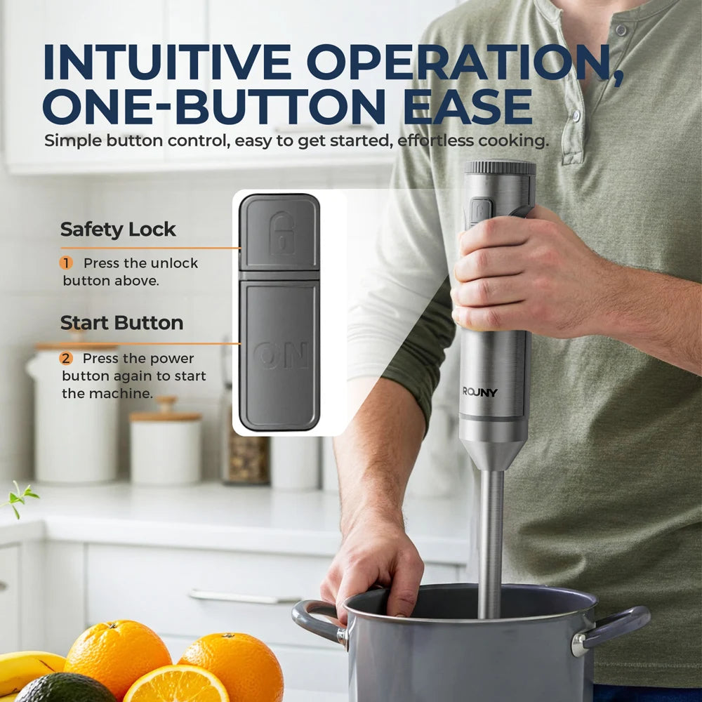 Hand Immersion Blender Powerful 4-in-1,Stainless Steel Stick Food Mixer,700ml Mixing Beaker,500ml Processor,Whisk, 1200W MAX