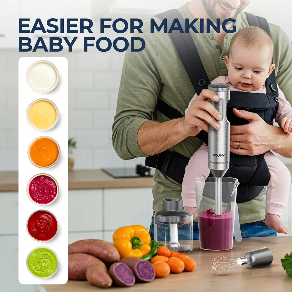 Hand Immersion Blender Powerful 4-in-1,Stainless Steel Stick Food Mixer,700ml Mixing Beaker,500ml Processor,Whisk, 1200W MAX