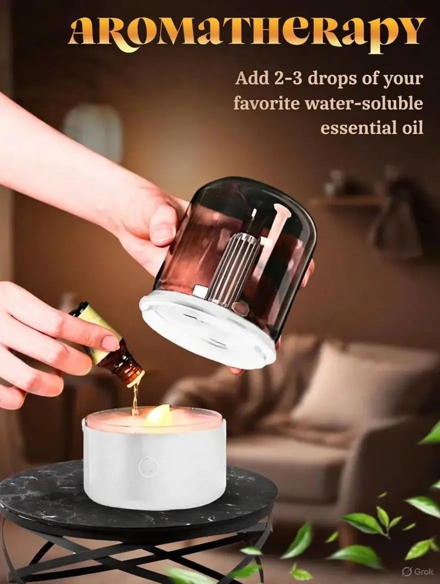 Candle Light Flame Aroma Diffuser 120ml Essential Oil Humidifier Realistic Fire Effect Ambient Light For Bedroom Home