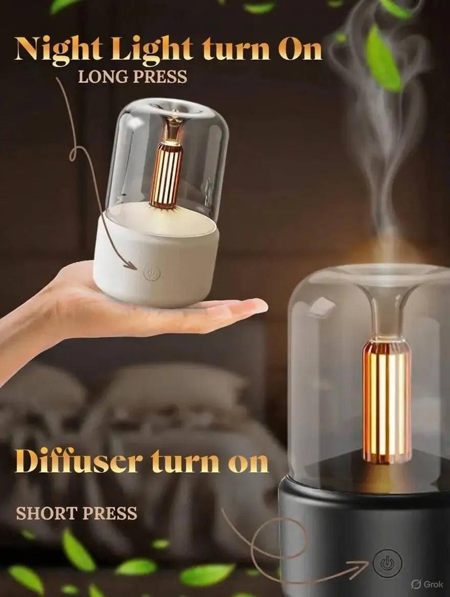 Candle Light Flame Aroma Diffuser 120ml Essential Oil Humidifier Realistic Fire Effect Ambient Light For Bedroom Home