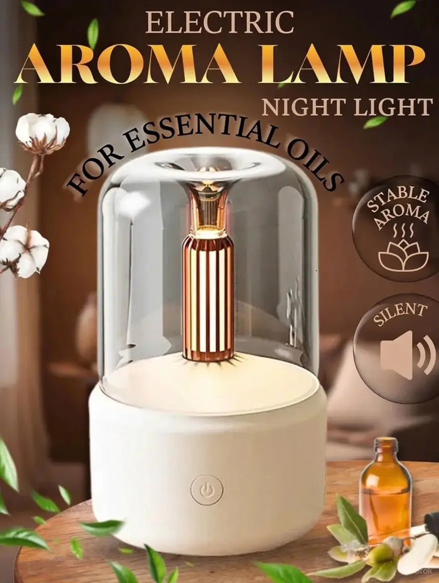 Candle Light Flame Aroma Diffuser 120ml Essential Oil Humidifier Realistic Fire Effect Ambient Light For Bedroom Home