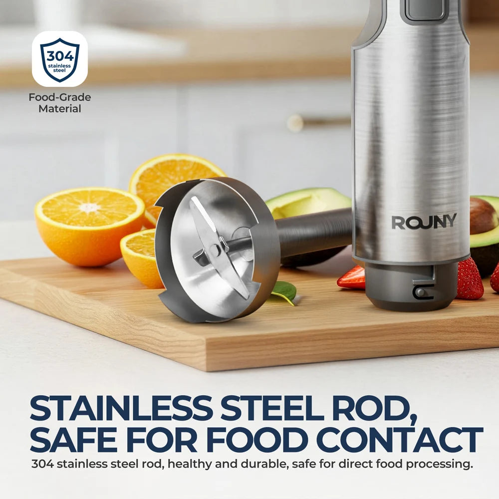 Hand Immersion Blender Powerful 4-in-1,Stainless Steel Stick Food Mixer,700ml Mixing Beaker,500ml Processor,Whisk, 1200W MAX