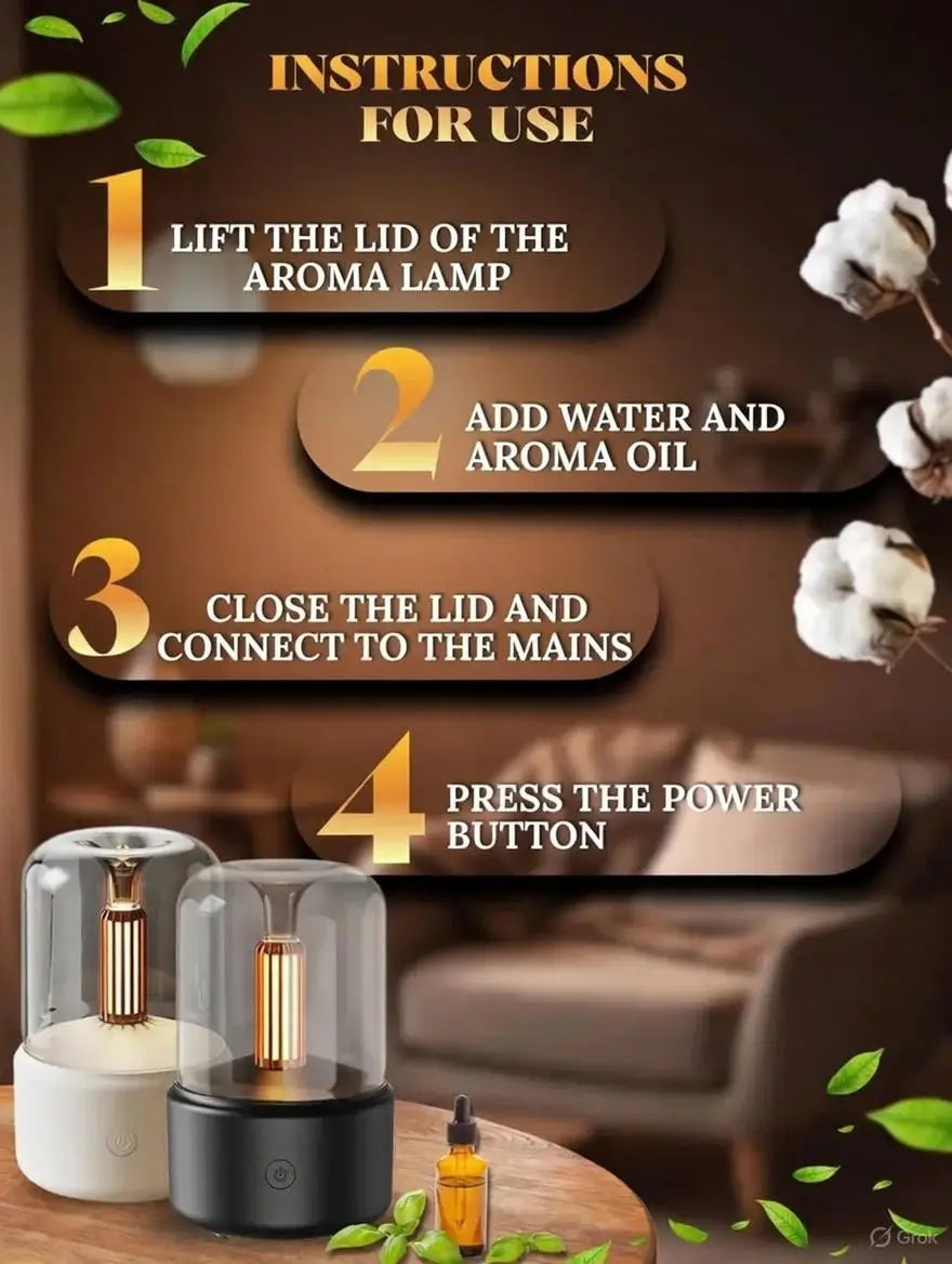 Candle Light Flame Aroma Diffuser 120ml Essential Oil Humidifier Realistic Fire Effect Ambient Light For Bedroom Home