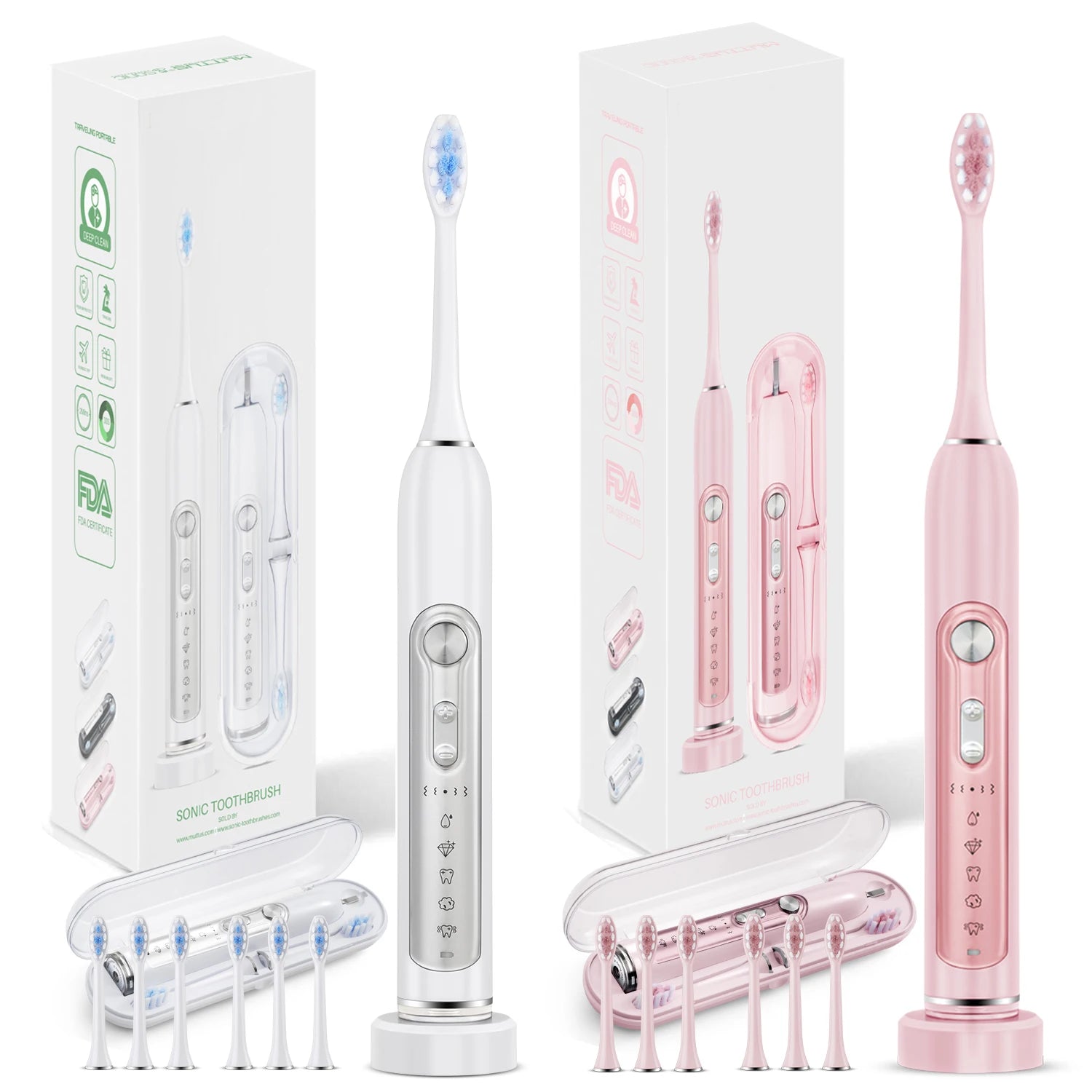 SUBORT S7 Super Sonic Electric Toothbrushes for Adult Kid Smart Timer Whitening Toothbrush IPX7 Waterproof Replaceable Heads Set