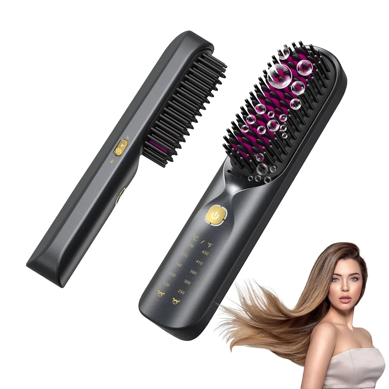 Cordless Hair Straightener Brush 10,000mAh Portable 300M Negative Ions for Frizz-Free Shine Fast Heating, Gift for Women