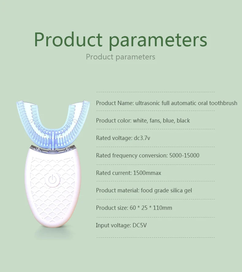 Electric Toothbrush for Adult Automatic USB Charge U-Shaped Sonic Wave Toothbrush 360 Degrees Intelligent Rechargeable Toothbrus